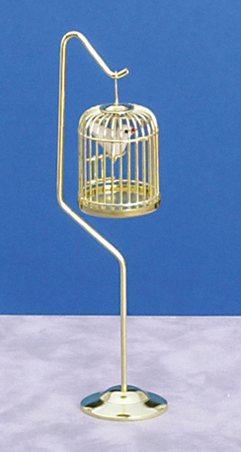 Brass Birdcage with Bird and Stand